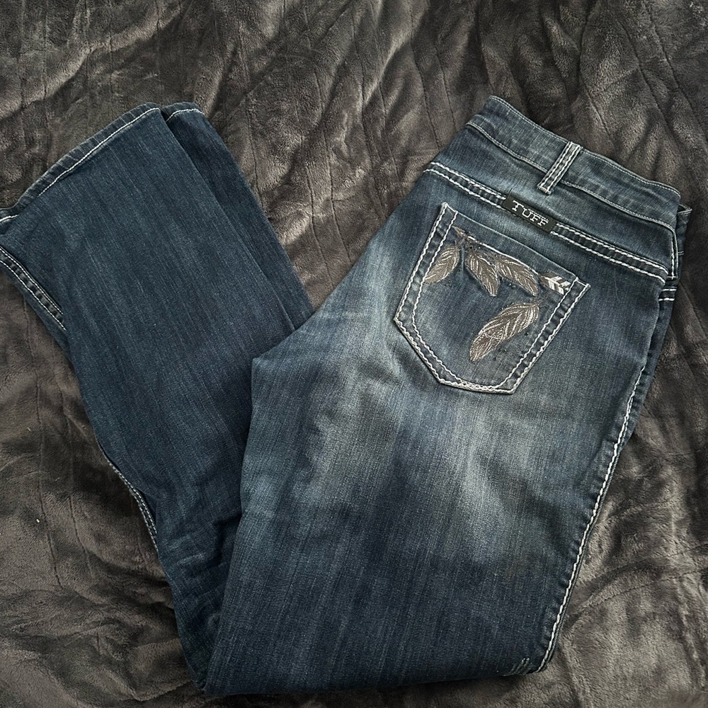 Cowgirl Tuff Indigo Boot Cut Jeans with Feather Embroidery
